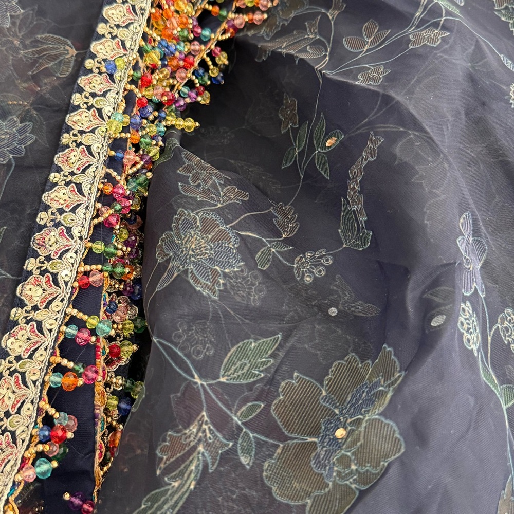 Navy Blue Embroidered Lehenga- custom long sleeves and padding - Indian dress - Picture 11 of 15